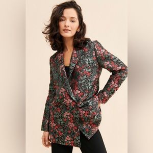 Hutch Ditsy Floral Jacquard Blazer Medium Embroidered Spring Office Career Pink